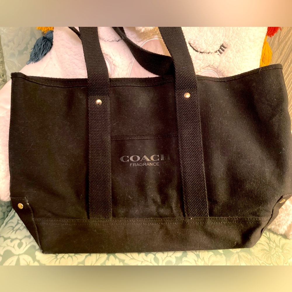 Black canvas coach fragrance tote